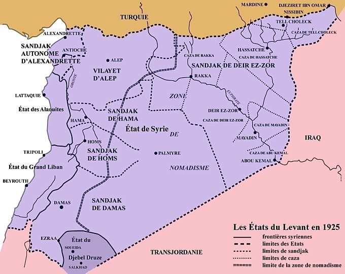 "دول المشرق"  في العام ١٩٢٥ في عهد الإنتداب الفرنسي على سوريا ولبنان