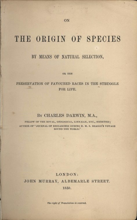 كتاب أصل الأنواع تأليف تشارلز داروين صدر عام 1859. يعتبر أحد الأعمال المؤثرة في العلم الحديث وأحد ركائز علم الأحياء التطوري.